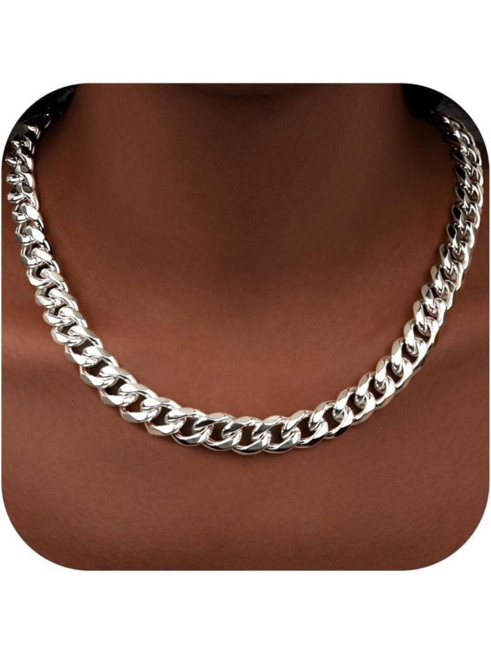 Cuban Link Chain Necklace for Women, Waterproof Gold/Silver Plated Choker